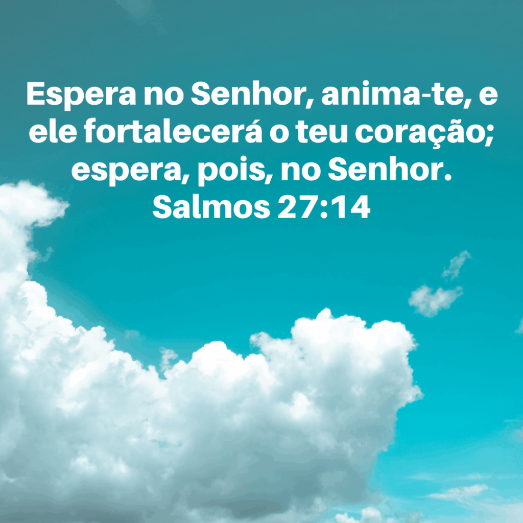 12.	Espera no Senhor, anima-te, e ele fortalecerá o teu coração; espera, pois, no Senhor.
Salmos 27:14
