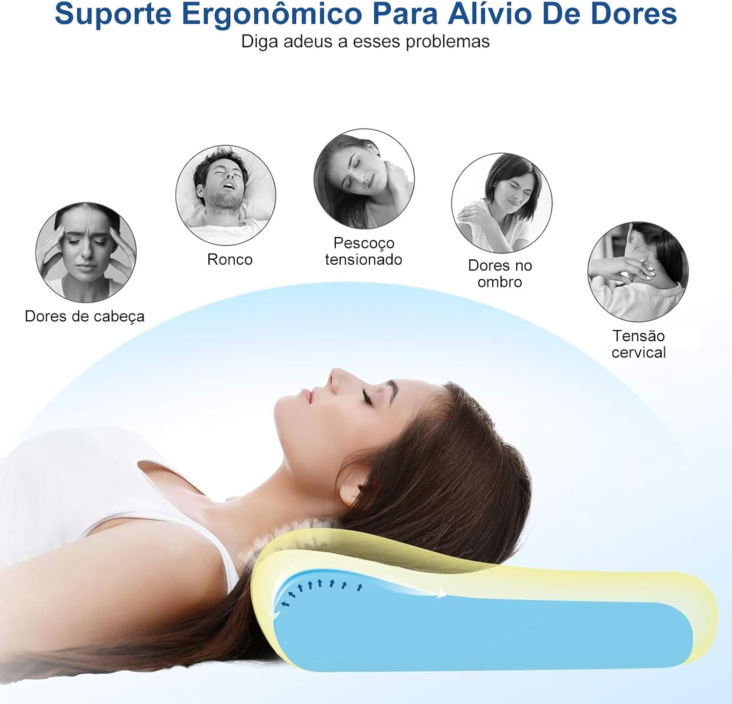 Travesseiro Cervical Ortopédico NASA Suporte Ergonômico para Coluna Alívio de Dores Anti Ronco -G